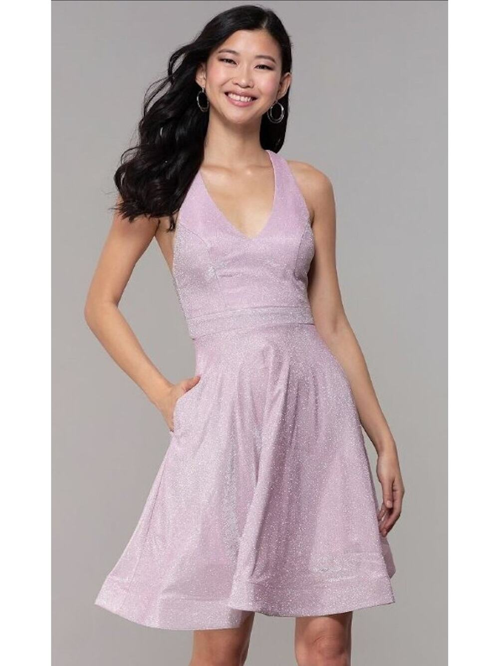 Soieblu Glitter Blush Pink Silver Shimmer Halter Strappy Party Mini Dress Size S
